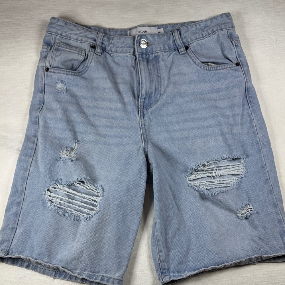 refuge Light Blue Distressed Denim Jean Shorts